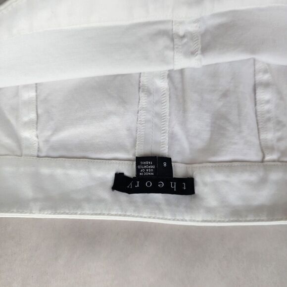 THEORY pants White Ankle Crop size 8 Zipper Leg Capri Stretch Coastal Resort - Picture 8 of 12